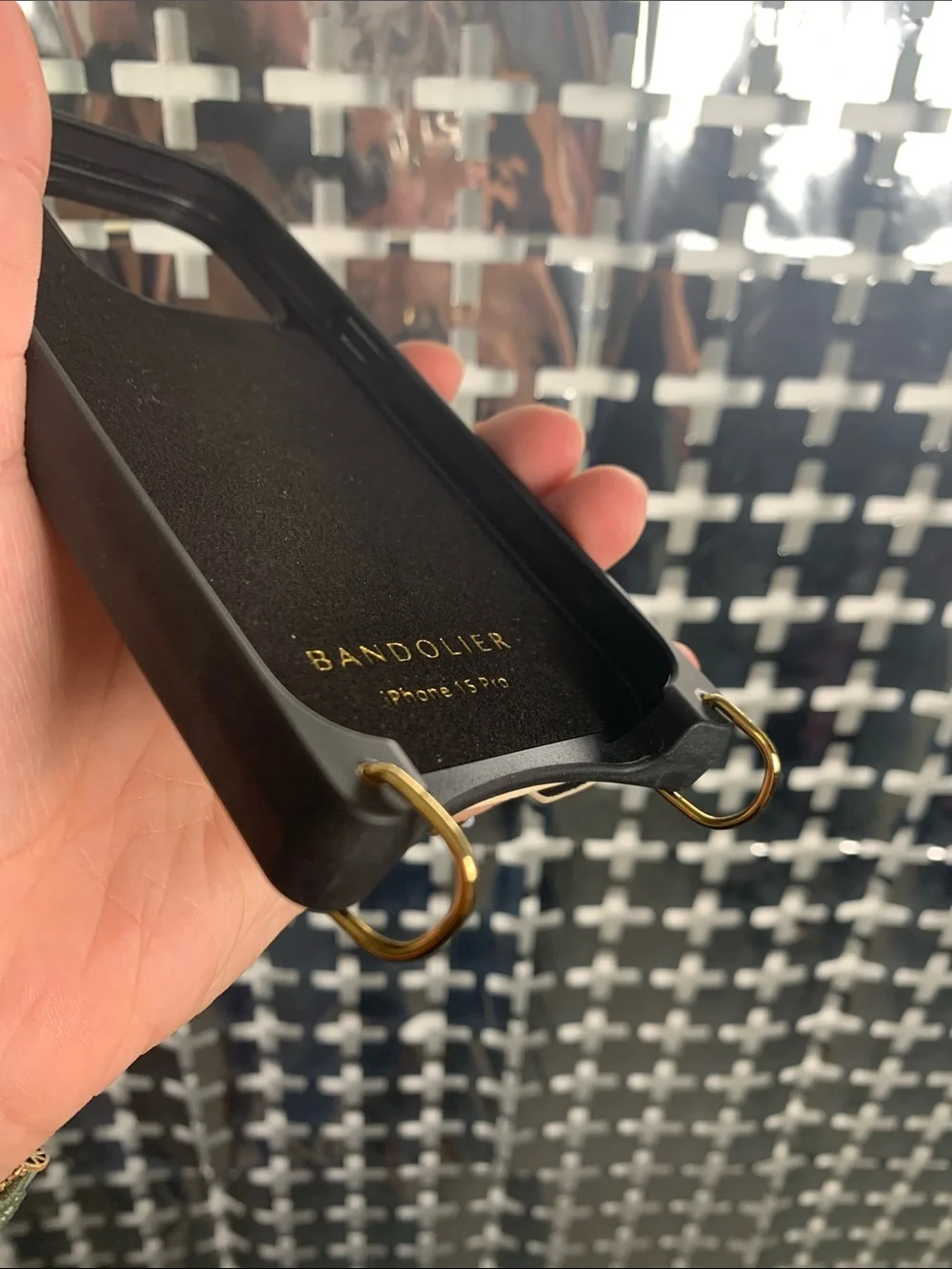 Bandolier Cream Croc-Embossed iPhone 15 Pro Phone Case with Gold Hardware